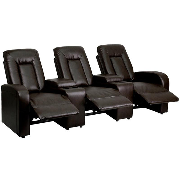 Eclipse Series 3-Seat Reclining Brown Leathersoft Theater Seating Unit With Cup Holders By Flash Furniture | Chairs & Recliners | Modishstore