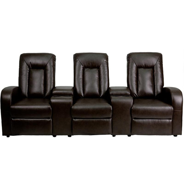 Eclipse Series 3-Seat Reclining Brown Leathersoft Theater Seating Unit With Cup Holders By Flash Furniture | Chairs & Recliners | Modishstore - 4