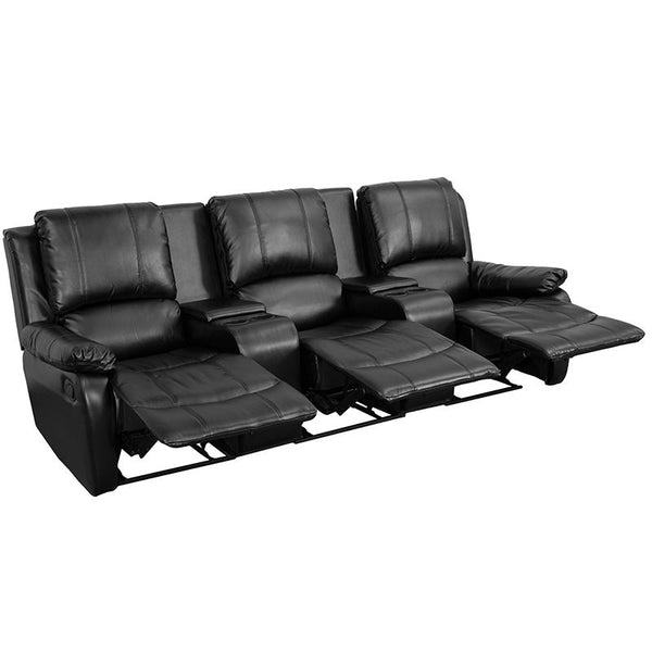 Allure Series 3-Seat Reclining Pillow Back Black Leathersoft Theater Seating Unit With Cup Holders By Flash Furniture | Chairs & Recliners | Modishstore