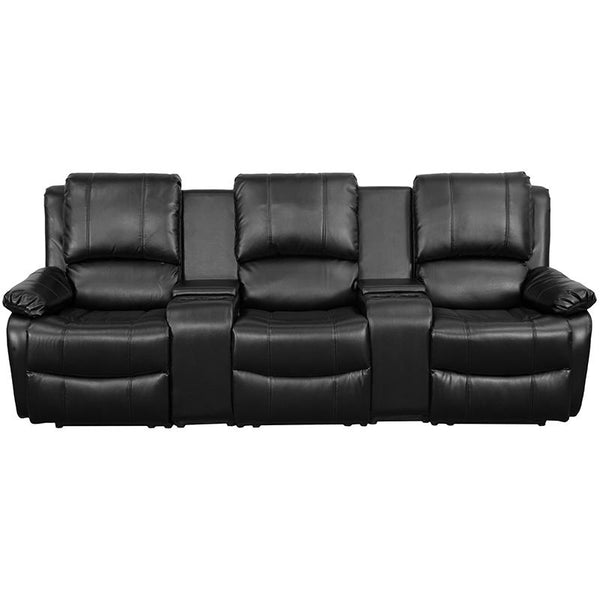 Allure Series 3-Seat Reclining Pillow Back Black Leathersoft Theater Seating Unit With Cup Holders By Flash Furniture | Chairs & Recliners | Modishstore - 4