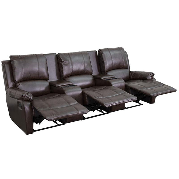 Allure Series 3-Seat Reclining Pillow Back Brown Leathersoft Theater Seating Unit With Cup Holders By Flash Furniture | Chairs & Recliners | Modishstore