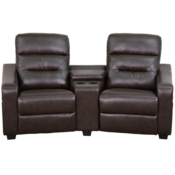 Futura Series 2-Seat Reclining Brown Leathersoft Theater Seating Unit With Cup Holders By Flash Furniture | Chairs & Recliners | Modishstore - 4