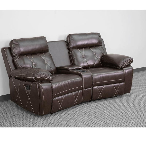 Reel Comfort Series 2-Seat Reclining Brown Leathersoft Theater Seating Unit With Curved Cup Holders By Flash Furniture | Chairs & Recliners | Modishstore - 3