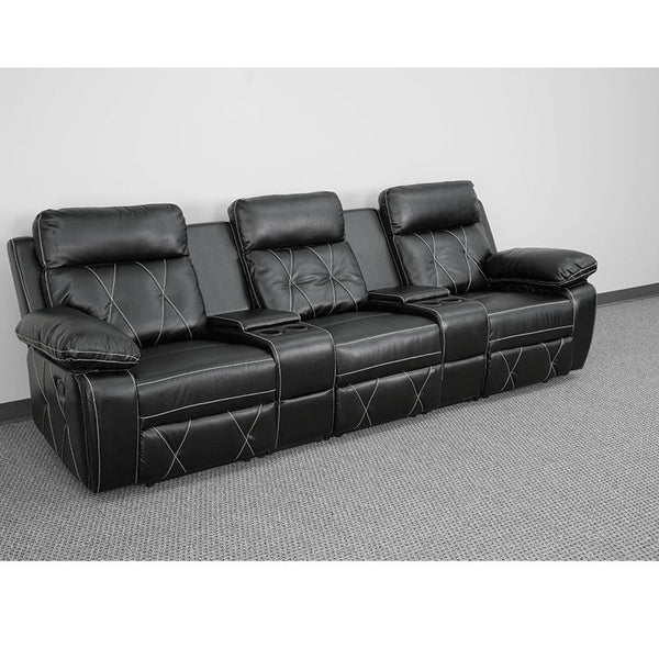 Reel Comfort Series 3-Seat Reclining Black Leathersoft Theater Seating Unit With Straight Cup Holders By Flash Furniture | Chairs & Recliners | Modishstore - 3