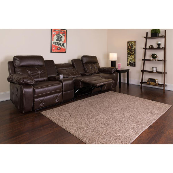 Reel Comfort Series 3-Seat Reclining Brown Leathersoft Theater Seating Unit With Straight Cup Holders By Flash Furniture | Chairs & Recliners | Modishstore - 2