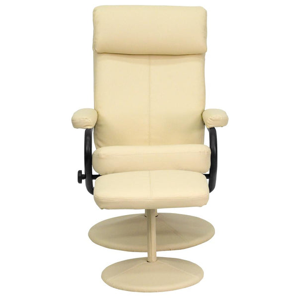 Contemporary Multi-Position Headrest Recliner And Ottoman With Wrapped Base In Cream Leathersoft By Flash Furniture | Chairs & Recliners | Modishstore - 4