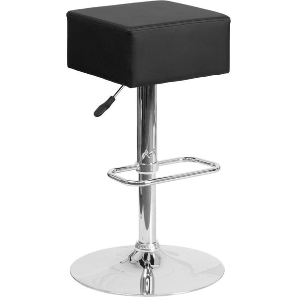 Contemporary Black Vinyl Adjustable Height Barstool With Square Seat And Chrome Base By Flash Furniture | Bar Stools | Modishstore - 2