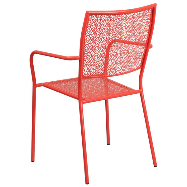 Commercial Grade Coral Indoor-Outdoor Steel Patio Arm Chair With Square Back By Flash Furniture | Dining Chairs | Modishstore - 3