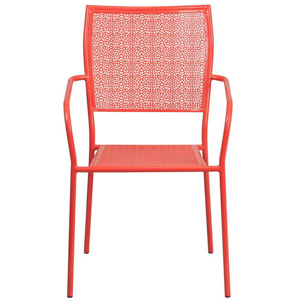 Commercial Grade Coral Indoor-Outdoor Steel Patio Arm Chair With Square Back By Flash Furniture | Dining Chairs | Modishstore - 4