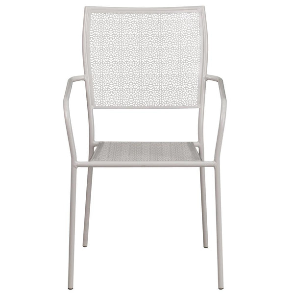 Commercial Grade Light Gray Indoor-Outdoor Steel Patio Arm Chair With Square Back By Flash Furniture | Dining Chairs | Modishstore - 4