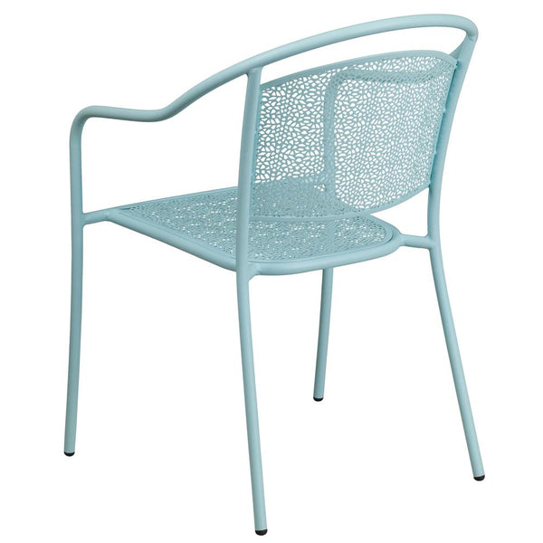 Commercial Grade Sky Blue Indoor-Outdoor Steel Patio Arm Chair With Round Back By Flash Furniture | Dining Chairs | Modishstore - 3