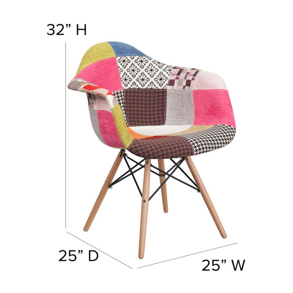 Milan Patchwork Fabric Chair With Arms And Wooden Legs By Flash Furniture | Dining Chairs | Modishstore - 2