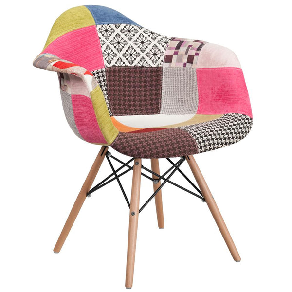 Milan Patchwork Fabric Chair With Arms And Wooden Legs By Flash Furniture | Dining Chairs | Modishstore