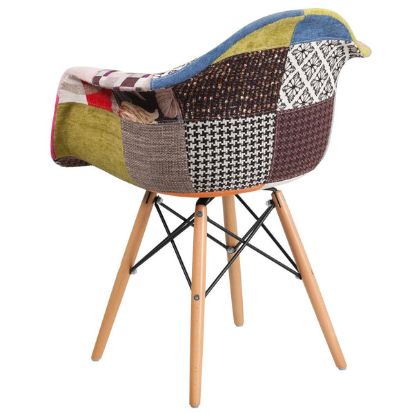 Milan Patchwork Fabric Chair With Arms And Wooden Legs By Flash Furniture | Dining Chairs | Modishstore - 4