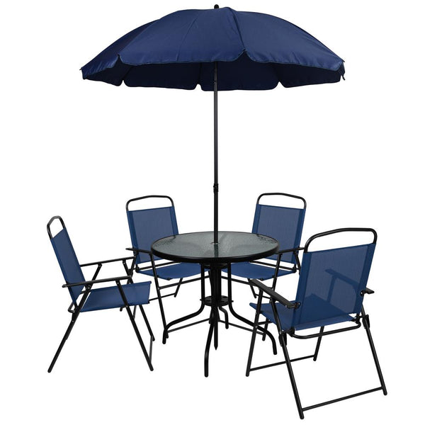 Nantucket 6 Piece Navy Patio Garden Set With Umbrella Table And Set Of 4 Folding Chairs By Flash Furniture | Outdoor Dining Sets | Modishstore - 2