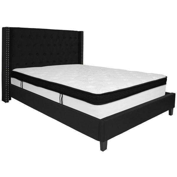 Riverdale Queen Size Tufted Upholstered Platform Bed In Black Fabric With Memory Foam Mattress By Flash Furniture | Beds | Modishstore - 2