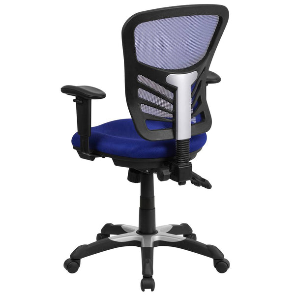 Mid-Back Blue Mesh Multifunction Executive Swivel Ergonomic Office Chair With Adjustable Arms By Flash Furniture | Office Chairs | Modishstore - 2