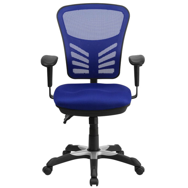 Mid-Back Blue Mesh Multifunction Executive Swivel Ergonomic Office Chair With Adjustable Arms By Flash Furniture | Office Chairs | Modishstore - 4