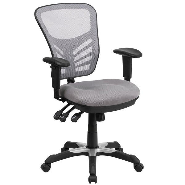 Mid-Back Gray Mesh Multifunction Executive Swivel Ergonomic Office Chair With Adjustable Arms By Flash Furniture | Office Chairs | Modishstore