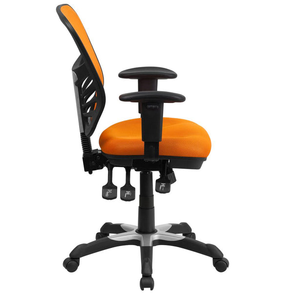 Mid-Back Orange Mesh Multifunction Executive Swivel Ergonomic Office Chair With Adjustable Arms By Flash Furniture | Office Chairs | Modishstore - 3