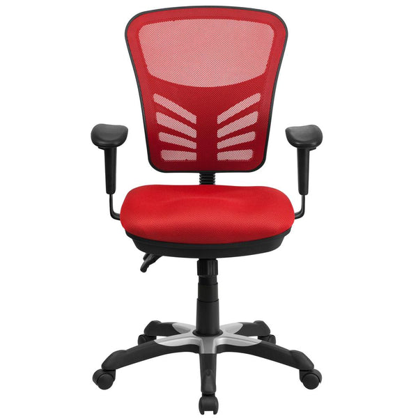 Mid-Back Red Mesh Multifunction Executive Swivel Ergonomic Office Chair With Adjustable Arms By Flash Furniture | Office Chairs | Modishstore - 4