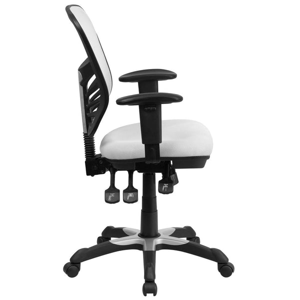 Mid-Back White Mesh Multifunction Executive Swivel Ergonomic Office Chair With Adjustable Arms By Flash Furniture | Office Chairs | Modishstore - 3