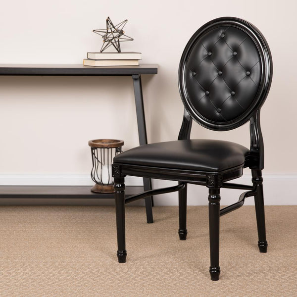 Hercules Series 900 Lb. Capacity King Louis Chair With Tufted Back, Black Vinyl Seat And Black Frame By Flash Furniture | Dining Chairs | Modishstore