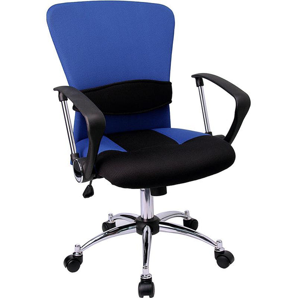 Blue Mesh Swivel Task Office Chair With Adjustable Lumbar Support And Arms By Flash Furniture | Office Chairs | Modishstore