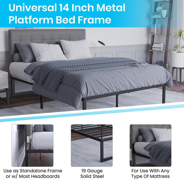 Universal 14 Inch Metal Platform Bed Frame - No Box Spring Needed W/ Steel Slat Support And Quick Lock Functionality - Queen By Flash Furniture | Beds | Modishstore - 4