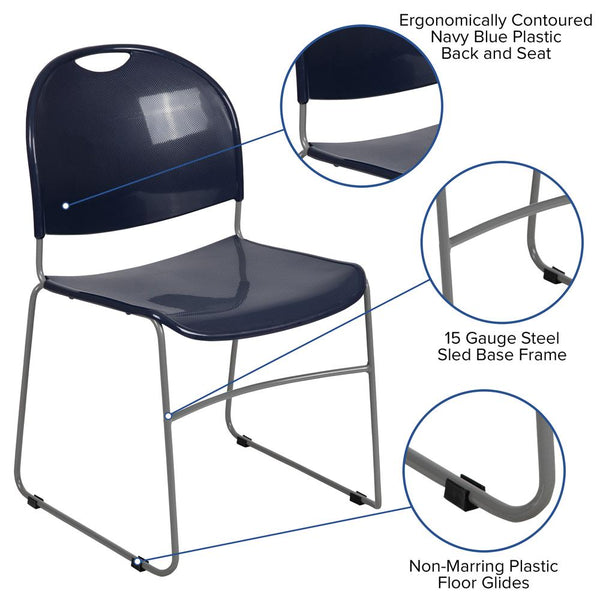 Hercules Series 880 Lb. Capacity Navy Ultra-Compact Stack Chair With Silver Powder Coated Frame By Flash Furniture | Side Chairs | Modishstore - 2