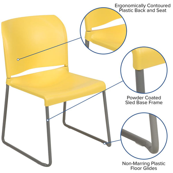 Hercules Series 880 Lb. Capacity Yellow Full Back Contoured Stack Chair With Gray Powder Coated Sled Base By Flash Furniture | Side Chairs | Modishstore - 2