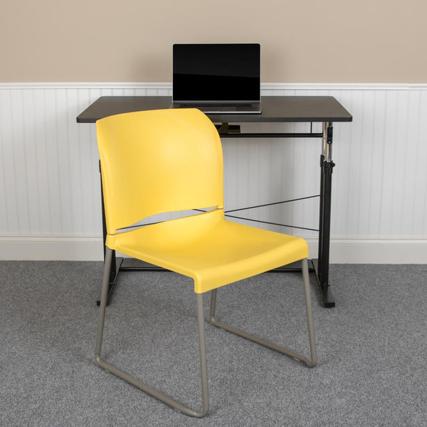 Hercules Series 880 Lb. Capacity Yellow Full Back Contoured Stack Chair With Gray Powder Coated Sled Base By Flash Furniture | Side Chairs | Modishstore - 3