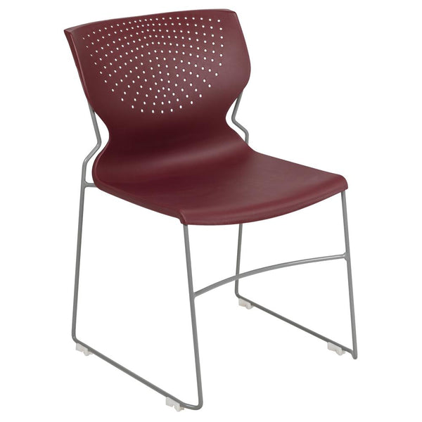 Hercules Series 661 Lb. Capacity Burgundy Full Back Stack Chair With Gray Powder Coated Frame By Flash Furniture | Side Chairs | Modishstore