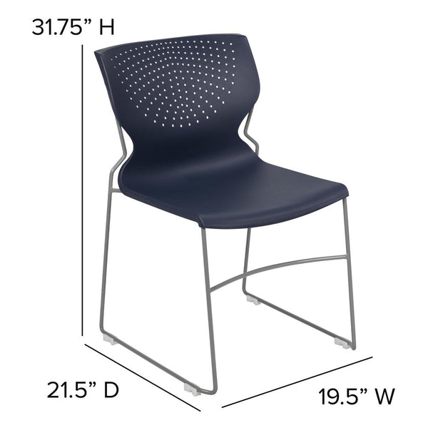 Hercules Series 661 Lb. Capacity Navy Full Back Stack Chair With Gray Powder Coated Frame By Flash Furniture | Side Chairs | Modishstore - 4