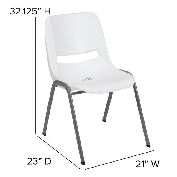 Hercules Series 880 Lb. Capacity White Ergonomic Shell Stack Chair With Gray Frame By Flash Furniture | Side Chairs | Modishstore - 4