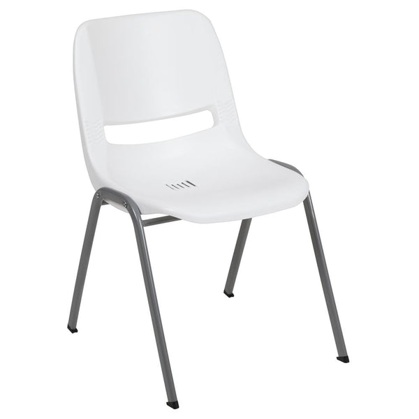 Hercules Series 880 Lb. Capacity White Ergonomic Shell Stack Chair With Gray Frame By Flash Furniture | Side Chairs | Modishstore