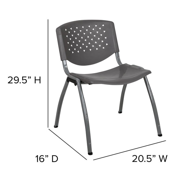 Hercules Series 880 Lb. Capacity Gray Plastic Stack Chair With Titanium Gray Powder Coated Frame By Flash Furniture | Side Chairs | Modishstore - 4