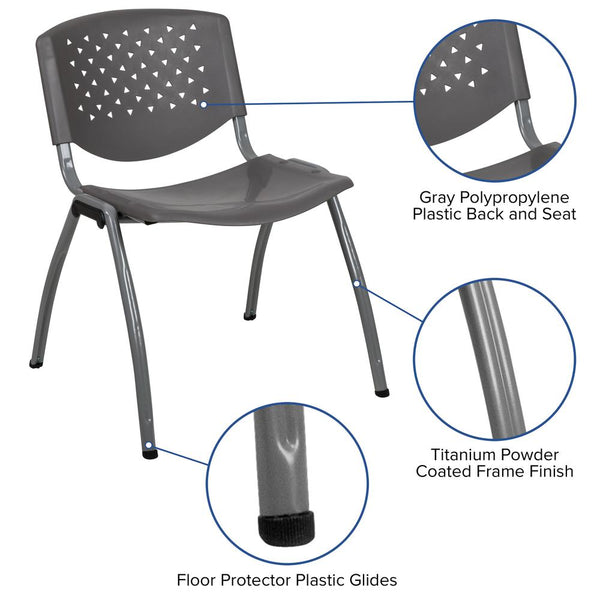 Hercules Series 880 Lb. Capacity Gray Plastic Stack Chair With Titanium Gray Powder Coated Frame By Flash Furniture | Side Chairs | Modishstore - 2