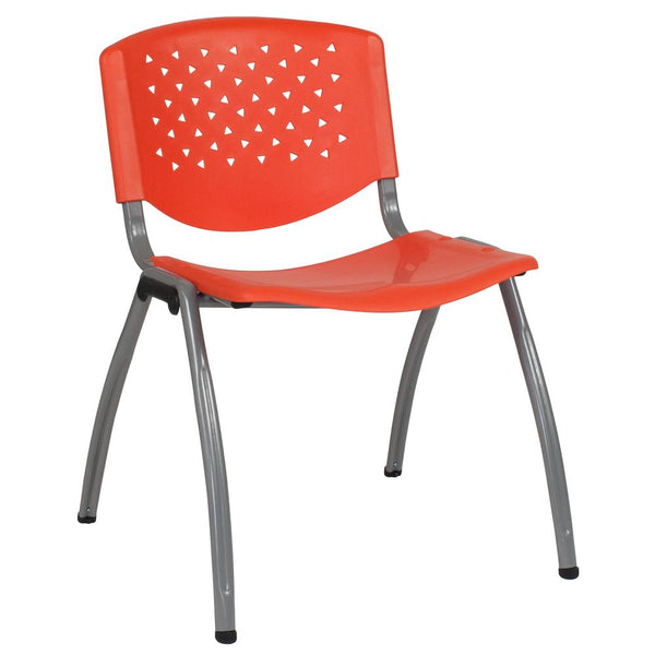 Hercules Series 880 Lb. Capacity Orange Plastic Stack Chair With Titanium Gray Powder Coated Frame By Flash Furniture | Side Chairs | Modishstore