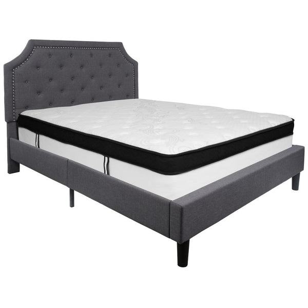 Brighton Queen Size Tufted Upholstered Platform Bed In Dark Gray Fabric With Memory Foam Mattress By Flash Furniture | Beds | Modishstore - 2