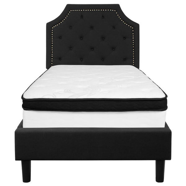 Brighton Twin Size Tufted Upholstered Platform Bed In Black Fabric With Memory Foam Mattress By Flash Furniture | Beds | Modishstore - 3