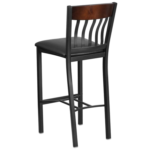 Eclipse Series Vertical Back Black Metal And Walnut Wood Restaurant Barstool With Black Vinyl Seat By Flash Furniture | Bar Stools | Modishstore - 3