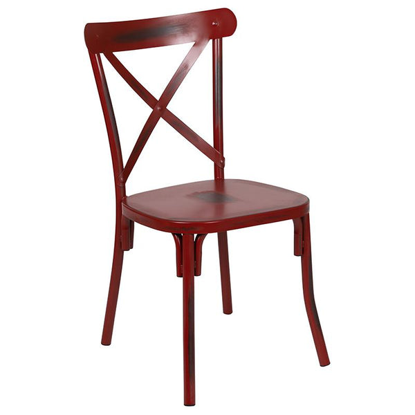 Rustic Distressed Metal Cross Back Chair (Red) By Flash Furniture | Dining Chairs | Modishstore - 2