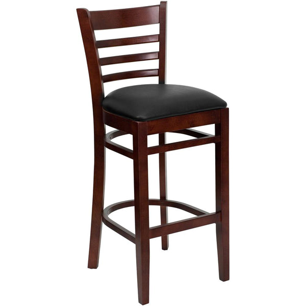 Hercules Series Ladder Back Mahogany Wood Restaurant Barstool - Black Vinyl Seat By Flash Furniture | Bar Stools | Modishstore