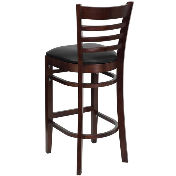 Hercules Series Ladder Back Mahogany Wood Restaurant Barstool - Black Vinyl Seat By Flash Furniture | Bar Stools | Modishstore - 3