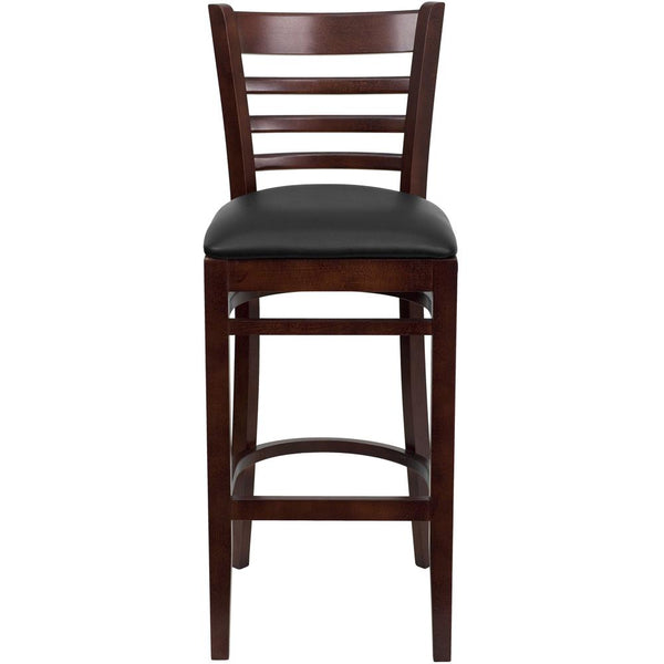 Hercules Series Ladder Back Mahogany Wood Restaurant Barstool - Black Vinyl Seat By Flash Furniture | Bar Stools | Modishstore - 4