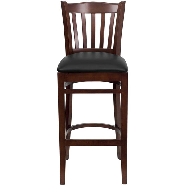 Hercules Series Vertical Slat Back Mahogany Wood Restaurant Barstool - Black Vinyl Seat By Flash Furniture | Bar Stools | Modishstore - 4