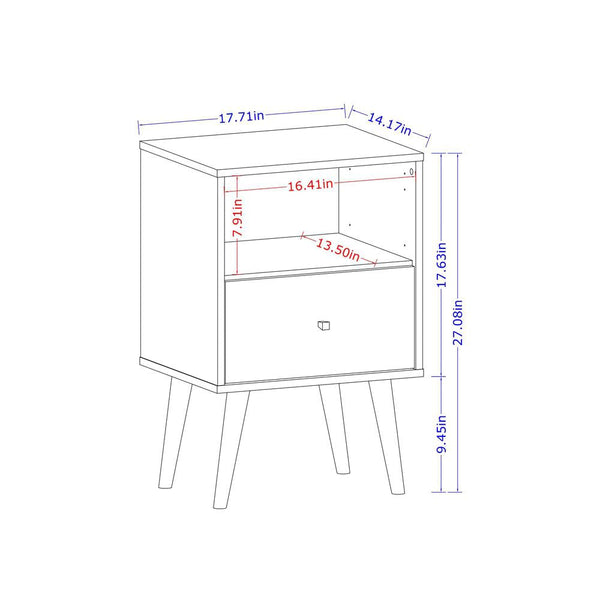 Manhattan Comfort Liberty Mid Century - Modern Nightstand 1.0 with 1 Cubby Space and 1 Drawer with Solid Wood Legs | Nightstands | Modishstore-3