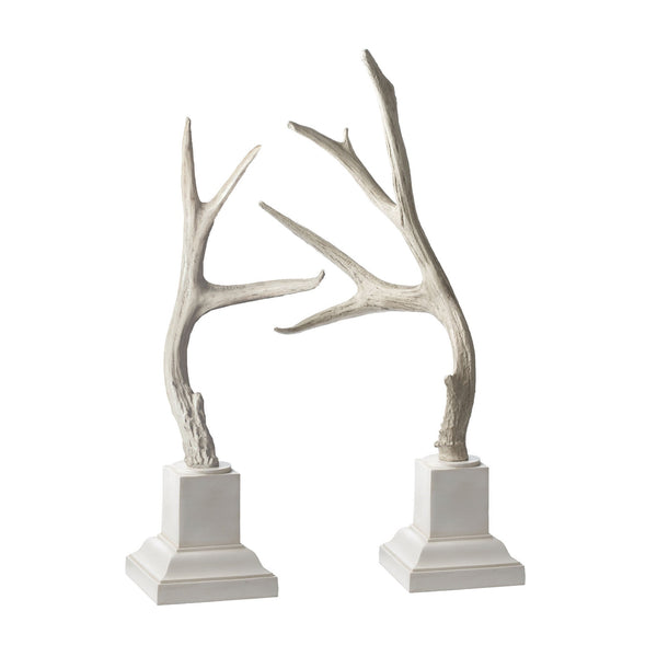 Dimond Home Weathered Resin Buck Antlers On White Base - Set Of 2 | Modishstore | Sculptures