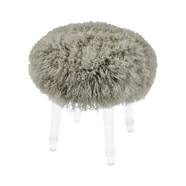 Dimond Home Light Grey Genuine Fur Mohair Stool | Modishstore | Stools & Benches